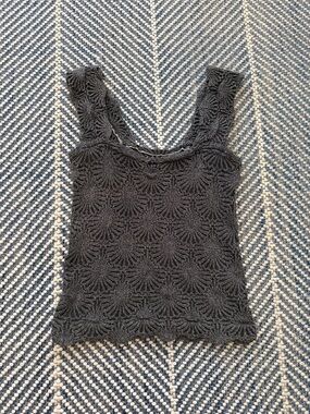 Free People Black Crochet-Textured Tank Top